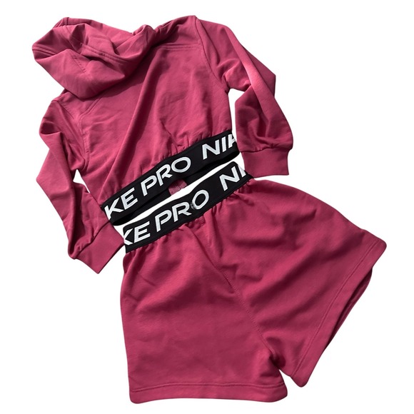 Nike Pro Dri-FIT Crop Hoodie & Shorts Set Girls XS Athletic Activewear - Picture 3 of 8